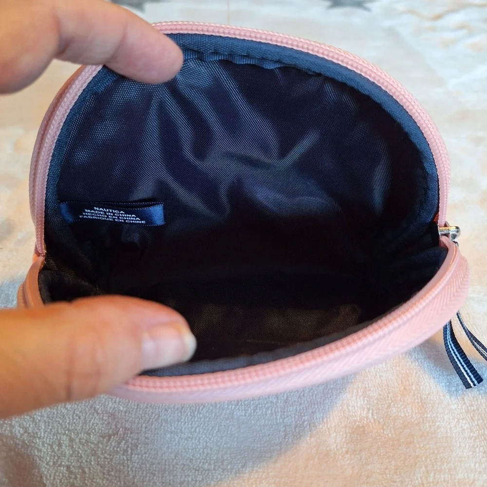 Nautica Cosmetic Bag Zip Pouch Pink Nautica Logo Print Navy Liner Makeup Travel